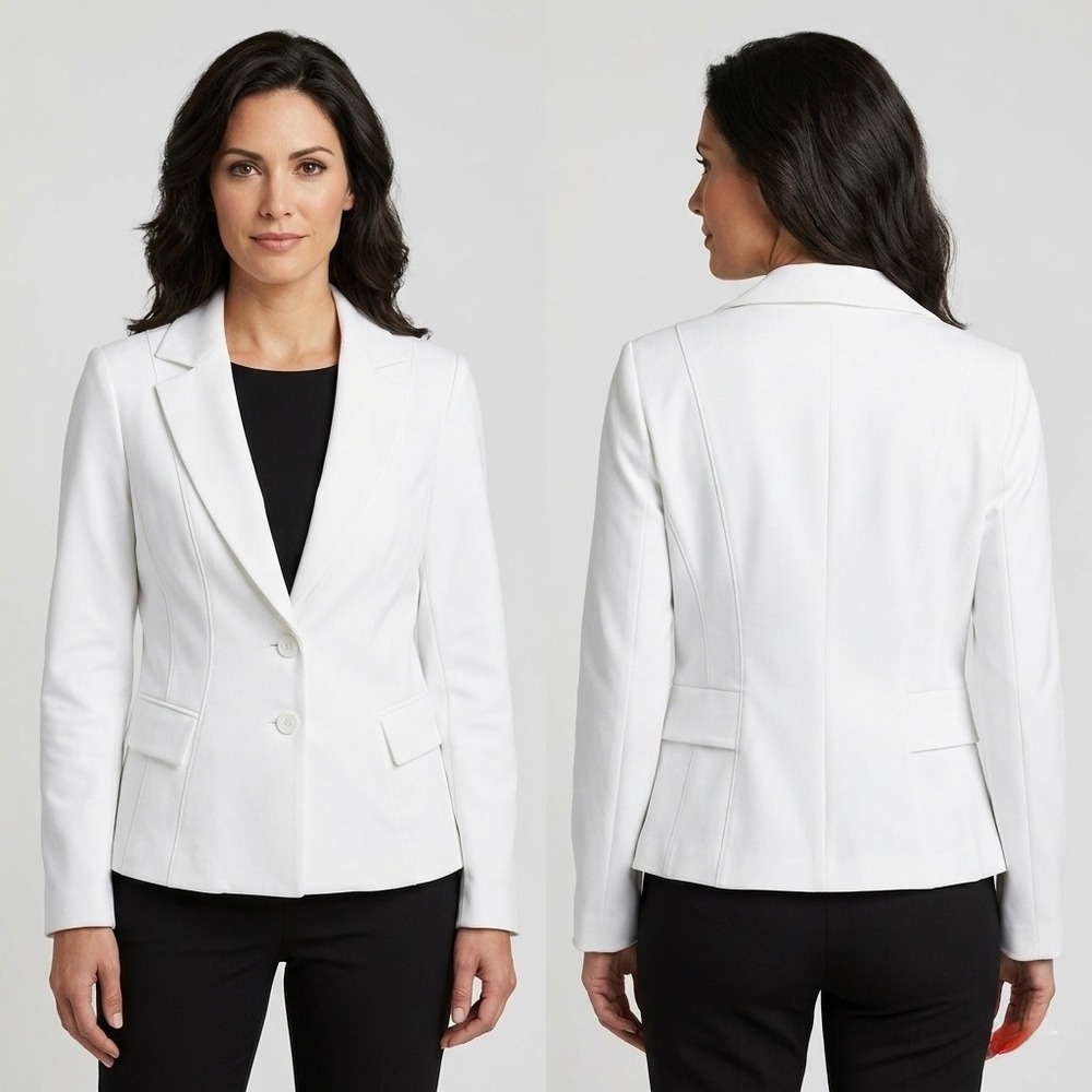 White House Black Market Signature Blazer White 2‎ Button Stretch Jacket
